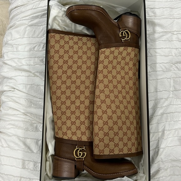 Gucci Lola GG Brown Leather Monogram Knee-High Riding Boots – Size 38 (US 8) - Picture 6 of 10